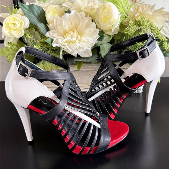 Calvin Klein Nadia Black, White, and Red Strappy Heels - Picture 4 of 14